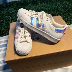 adidas Superstar White Sneakers with Iridescent Stripes